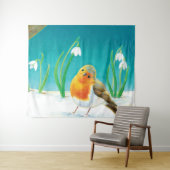 Robin Bird & Snowdrops Illustration Wandteppich (Beispiel (Horizontal))