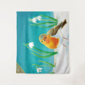 Robin Bird & Snowdrops Illustration Wandteppich (Vorderseite)