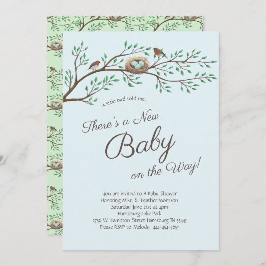 Robin Bird Spring Baby Shower Co-Ed Gender Neutral Einladung (Vorne/Hinten)