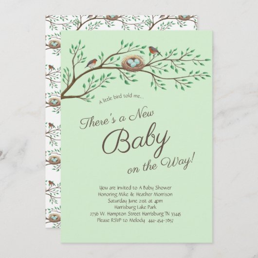 Robin Bird Spring Baby Shower Co-Ed Gender Neutral Einladung (Vorne/Hinten)