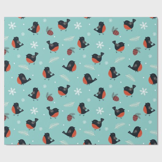 Robin Bird und Pinecone Wintermuster Geschenkpapier (Flach)