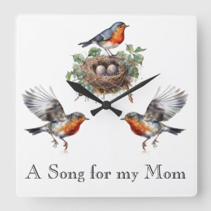 Robin Bird Wall Clock Quadratische Wanduhr