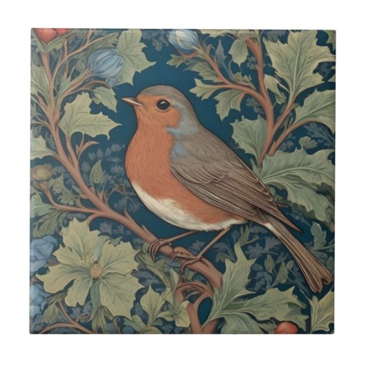Robin Bird William Morris-Stil Links Fliese (Vorderseite)