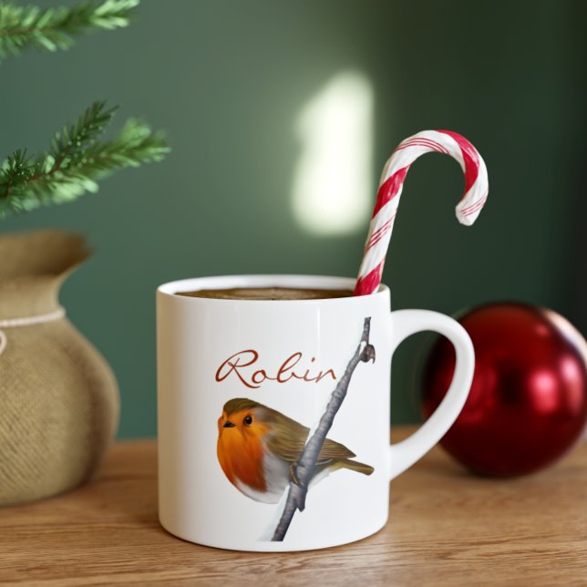 Robin Bird Winter Branch Personalisiert Weihnachte Espressotasse