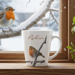 Robin Bird Winter Branch Personalized Latte Mug Milchtasse