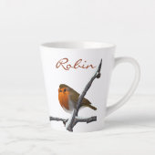 Robin Bird Winter Branch Personalized Latte Mug Milchtasse (Rechts)