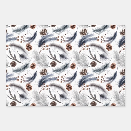 Robin Bird Winter Forest Grüne Weihnachten Geschenkpapier Set (Vorderseite 2)