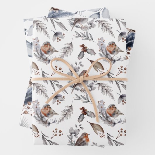 Robin Bird Winter Forest Grüne Weihnachten Geschenkpapier Set (Beispiel)