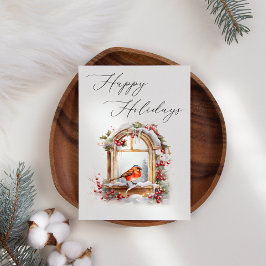 Robin Bird Winter Window Business Weihnachtskarte