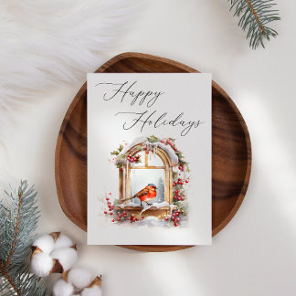Robin Bird Winter Window Business Weihnachtskarte