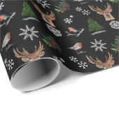 Robin Bird Woodland Stag Deer Wasserfarbmuster Geschenkpapier (Rolleneckpunkt)