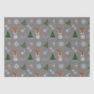 Robin Bird Woodland Stag Deer Winter Aquarell Seidenpapier