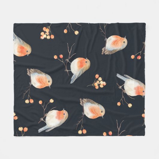 Robin Birds and Berries Rowan Fleecedecke (Vorderseite (Horizontal))