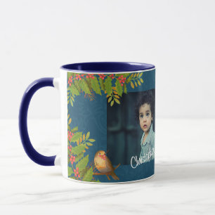 Robin Birds Holly Berry Foto Dark Aquamarin Tasse