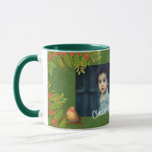 Robin Birds Holly Berry Foto Green Tasse