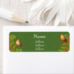 Robin Birds Holly Berry Green