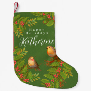Robin Birds Holly Berry Green Kleiner Weihnachtsstrumpf