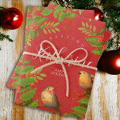 Robin Birds Holly Berry Red Geschenkpapier Set