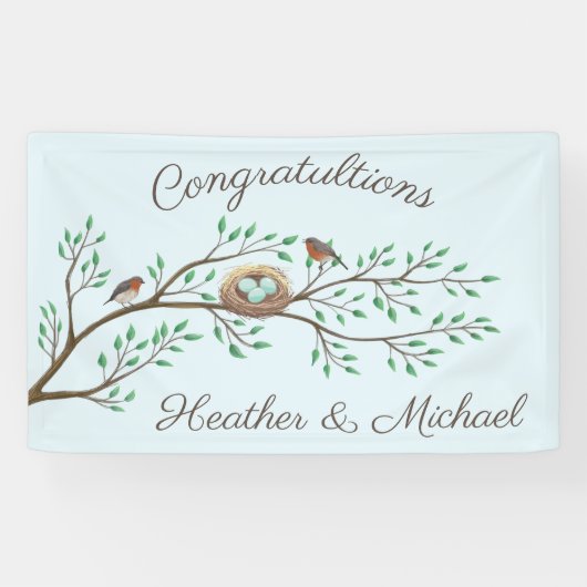 Robin Birds Nest Eggs Spring Baby Dusche Banner (Horizontal)
