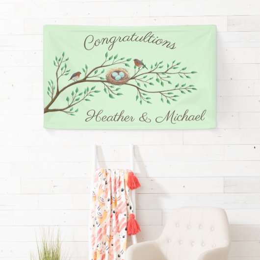 Robin Birds Nest Eggs Spring Baby Dusche Banner (Insitu)
