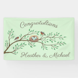 Robin Birds Nest Eggs Spring Baby Dusche Banner
