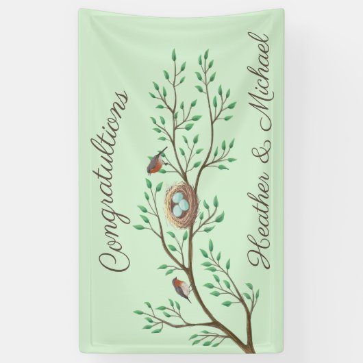 Robin Birds Nest Eggs Spring Baby Dusche Banner (Vertikal)