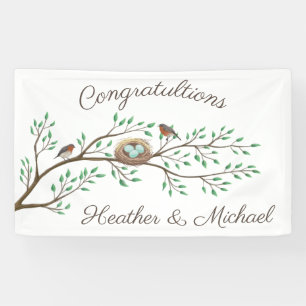 Robin Birds Nest Eggs Spring Baby Dusche Banner