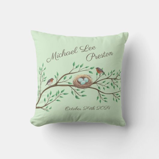 Robin Birds Nest Eggs Spring Baby Dusche Kissen (Vorderseite)