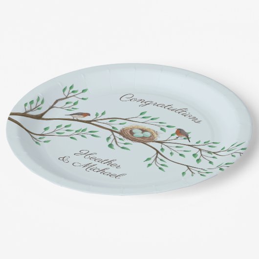 Robin Birds Nest Eggs Spring Baby Dusche Pappteller (Schrägansicht)