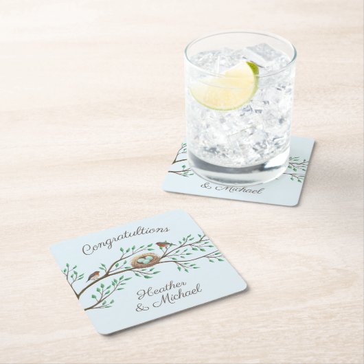 Robin Birds Nest Eggs Spring Baby Dusche Rechteckiger Pappuntersetzer (Vor Ort)