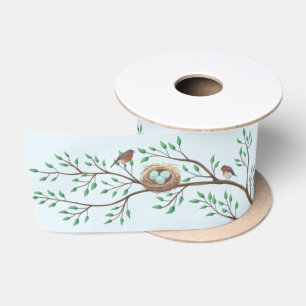 Robin Birds Nest Eggs Spring Baby Dusche Satinband