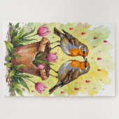 Robin Birds Spring Love Watercolor Art Puzzle (Horizontal)
