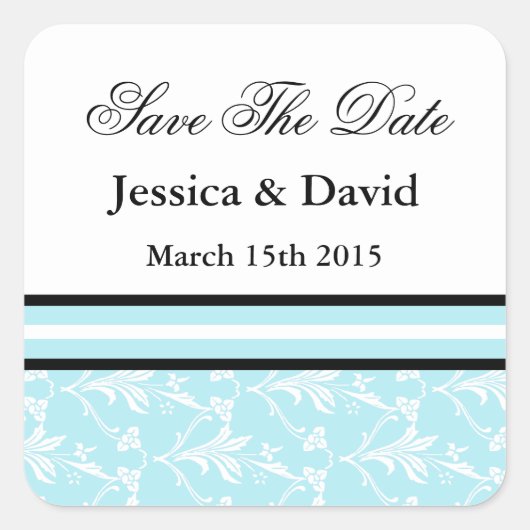 Robin Blue Damask Save the Date Stickers (Vorderseite)