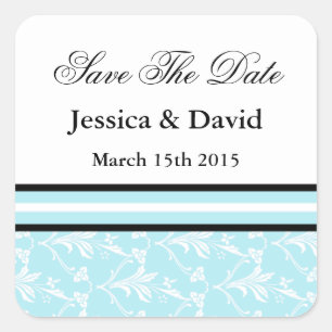 Robin Blue Damask Save the Date Stickers