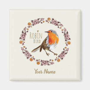 Robin Botanische Vintage Blume für Vogelliebhaber Magnet