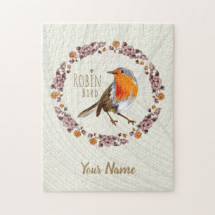 Robin Botanische Vintage Blume für Vogelliebhaber Puzzle