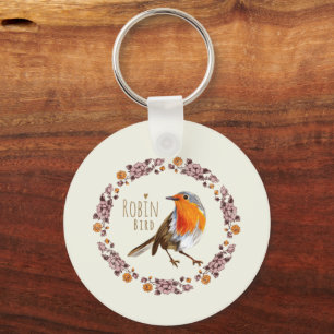 Robin Botanische Vintage Blume für Vogelliebhaber Schlüsselanhänger