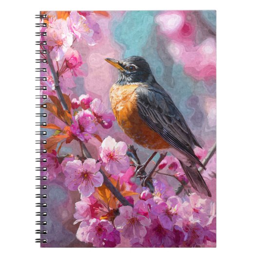 Robin Cherry Blossom-Notebook Notizblock (Vorderseite)