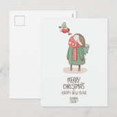 Robin Christmas New Year Feiertagspostkarte (Vorne/Hinten)