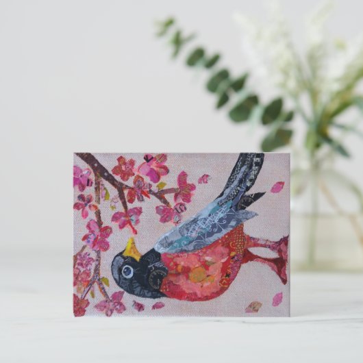Robin - Collagenkunst Postkarte (Stehend Vorderseite)