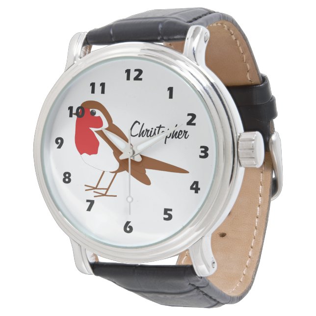 Robin Design Personalisiert Armbanduhr (Schrägansicht)
