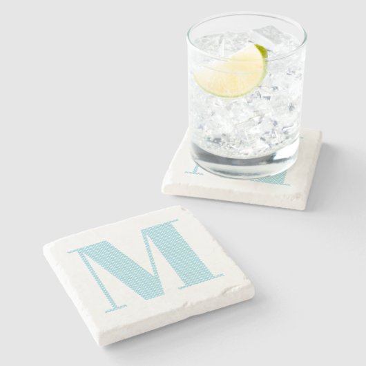 Robin Egal Blue und White Polka Dot Monogram Steinuntersetzer (Seitenansicht)