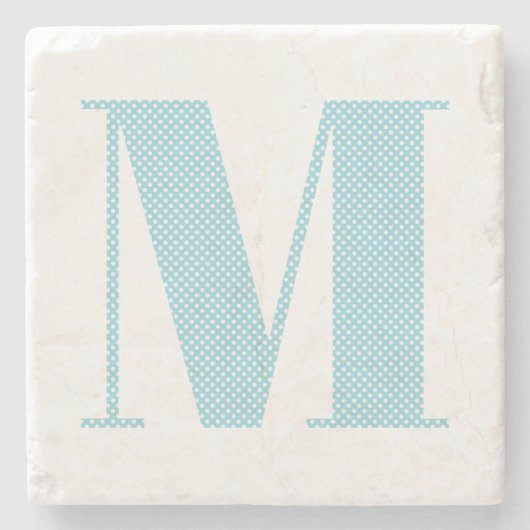 Robin Egal Blue und White Polka Dot Monogram Steinuntersetzer (Vorderseite)