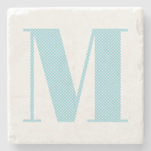 Robin Egg Blau und Weißer Punkte-Monogramm Steinuntersetzer