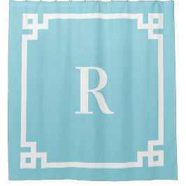 Robin Egg Blau und Weißgriechischer Schlüssel Einf Duschvorhang