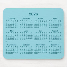 Robin Egg Blue and Dark Teal 2026 Calendar Mousepad