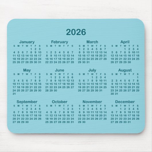 Robin Egg Blue and Dark Teal 2026 Calendar Mousepad (Vorne)