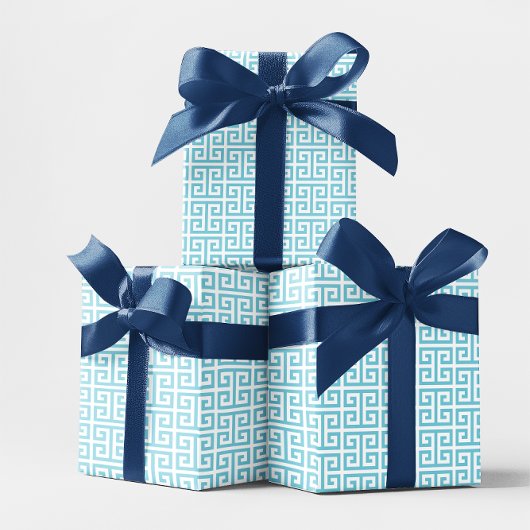 Robin Egg Blue and White Greek Key Pattern Geschenkpapier