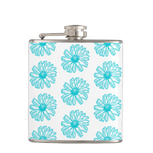 Robin Egg Blue Daisy Print, Hippie Blume Muster Flachmann