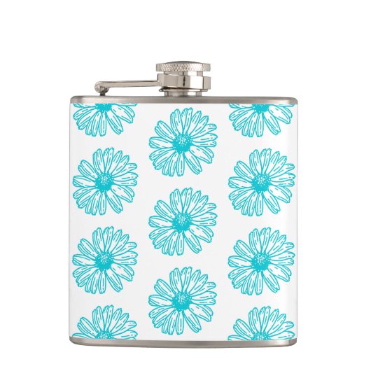 Robin Egg Blue Daisy Print, Hippie Blume Muster Flachmann (Vorderseite)